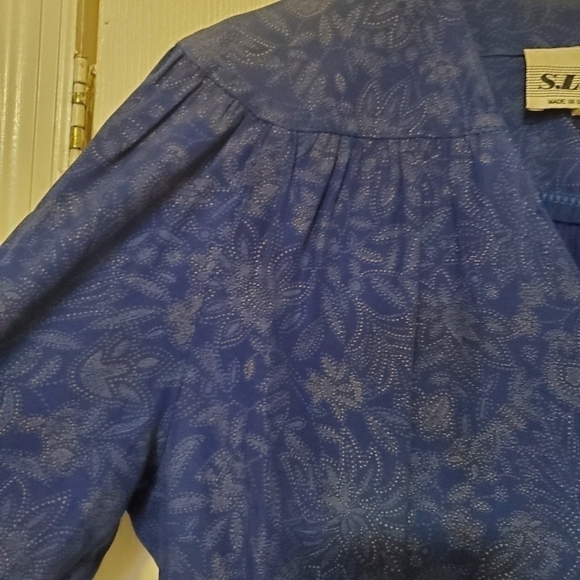 80s Vintage S.L Fashions Jumpsuit Floral Print Blue and Beige Size 10 - Picture 5 of 8